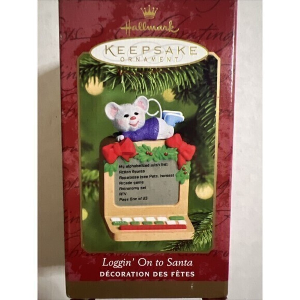 2000 HALLMARK “Loggin’ On to Santa” Mouse Keepsake Ornament